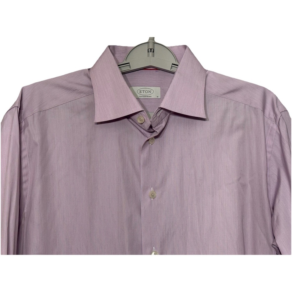 Eton Contemporary Dress Shirt Mens Large Blue Red Striped Button Up 41 16 Pink - Picture 1 of 8